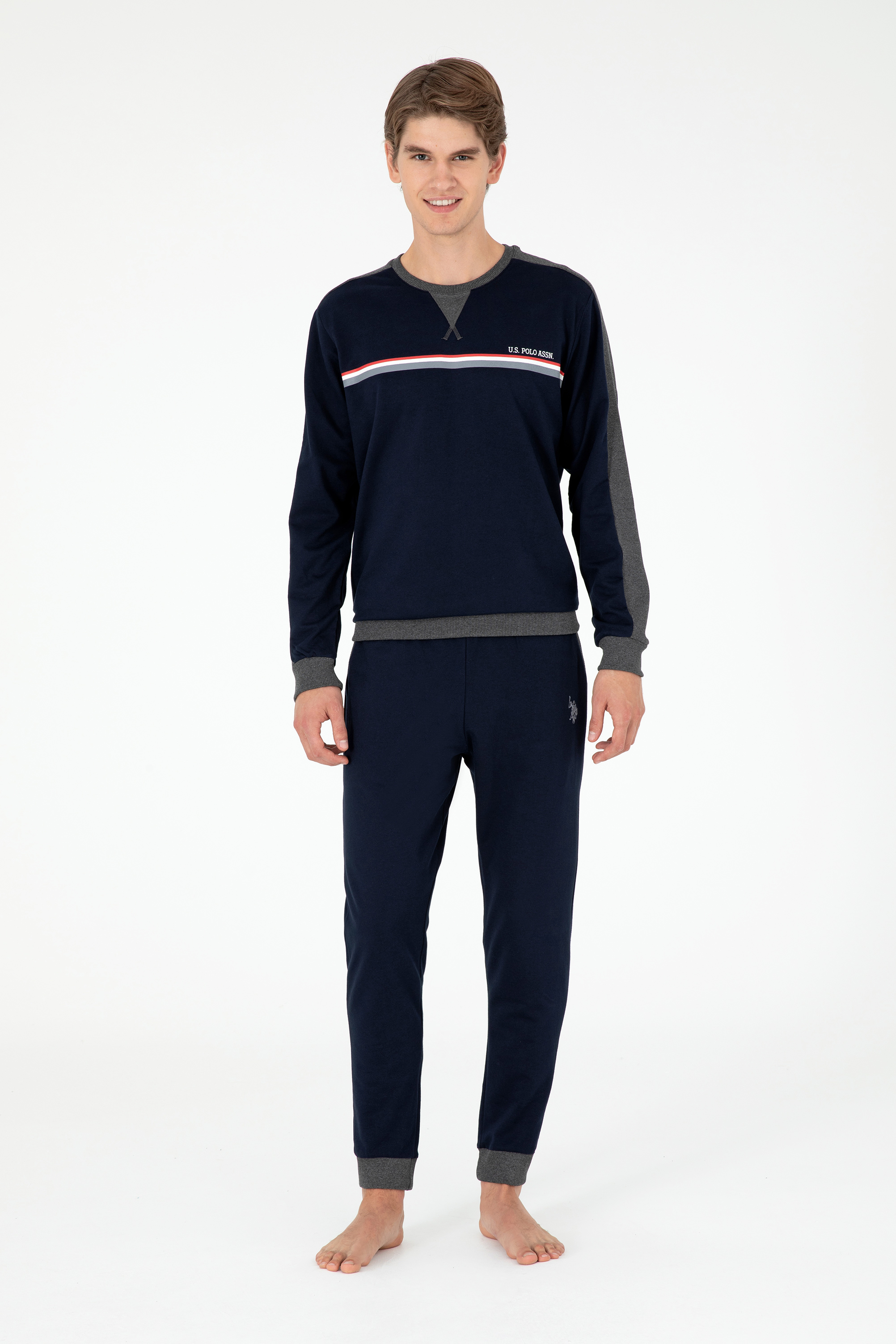 ست پیژامه یقه گرد لاجورد استاندارد فیت مردانه یو اس پولو | US POLO ASSN