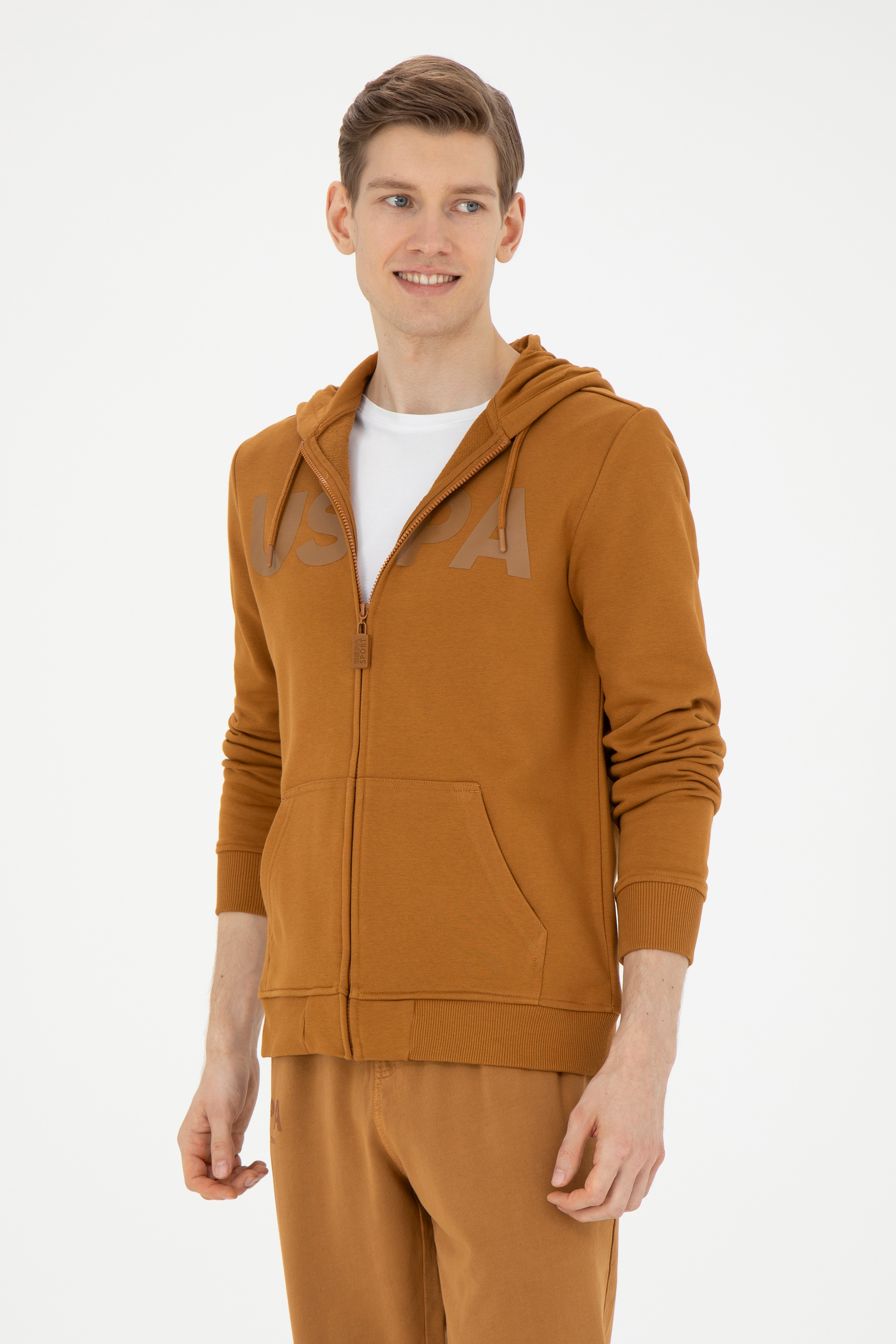 ژاکت هودی نارگیلی رگولار آستین بلند مردانه یو اس پولو | US POLO ASSN