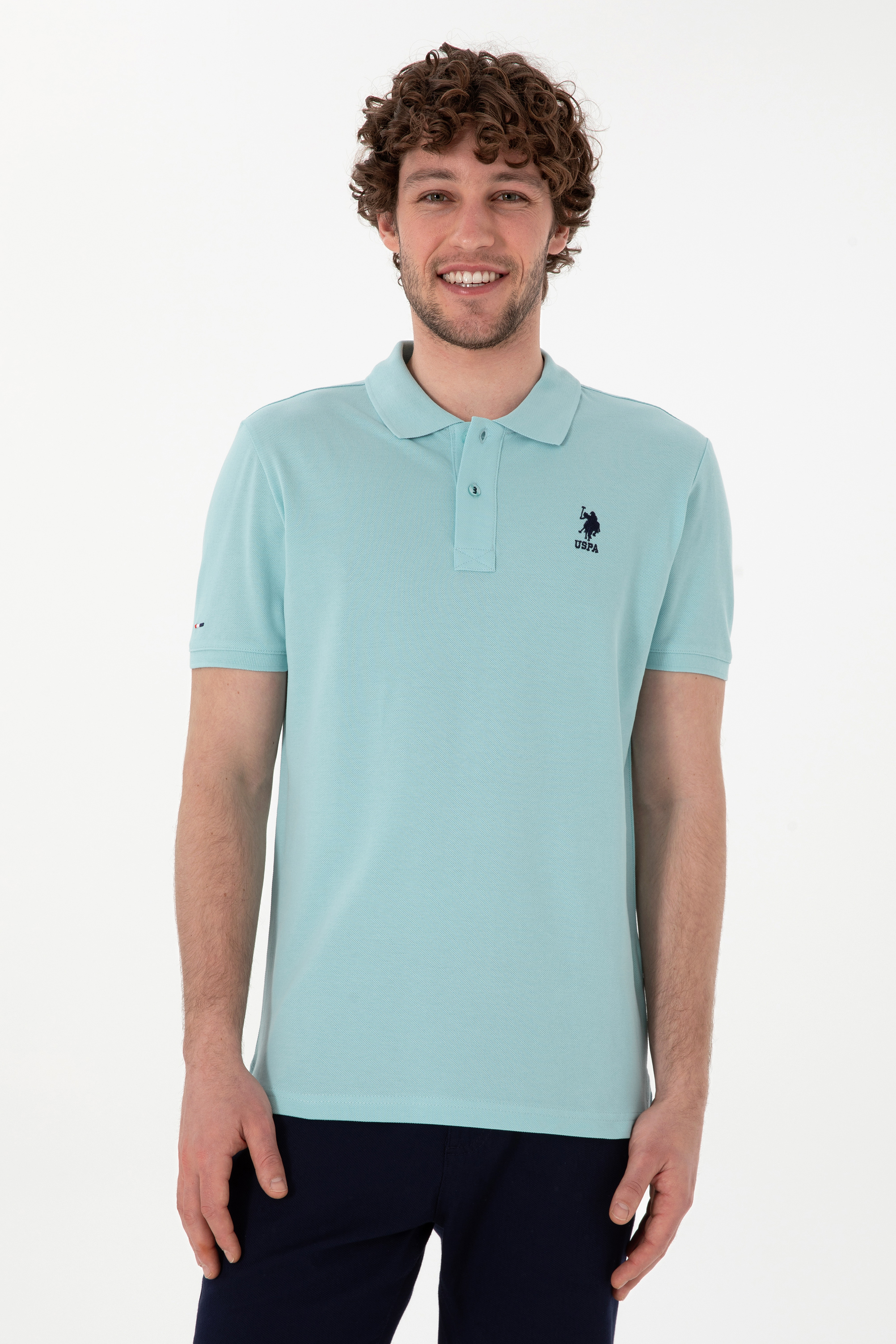 تی شرت بیسیک یقه پیراهنی مرده اندامی آستین کوتاه مردانه یو اس پولو | US POLO ASSN