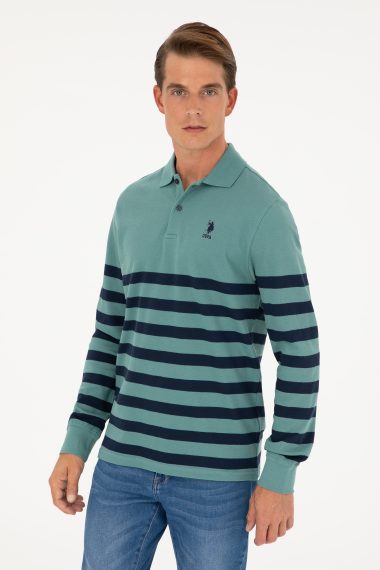 سویشرت یقه پولو نعناعی  رگولار آستین بلند مردانه یو اس پولو | US POLO ASSN