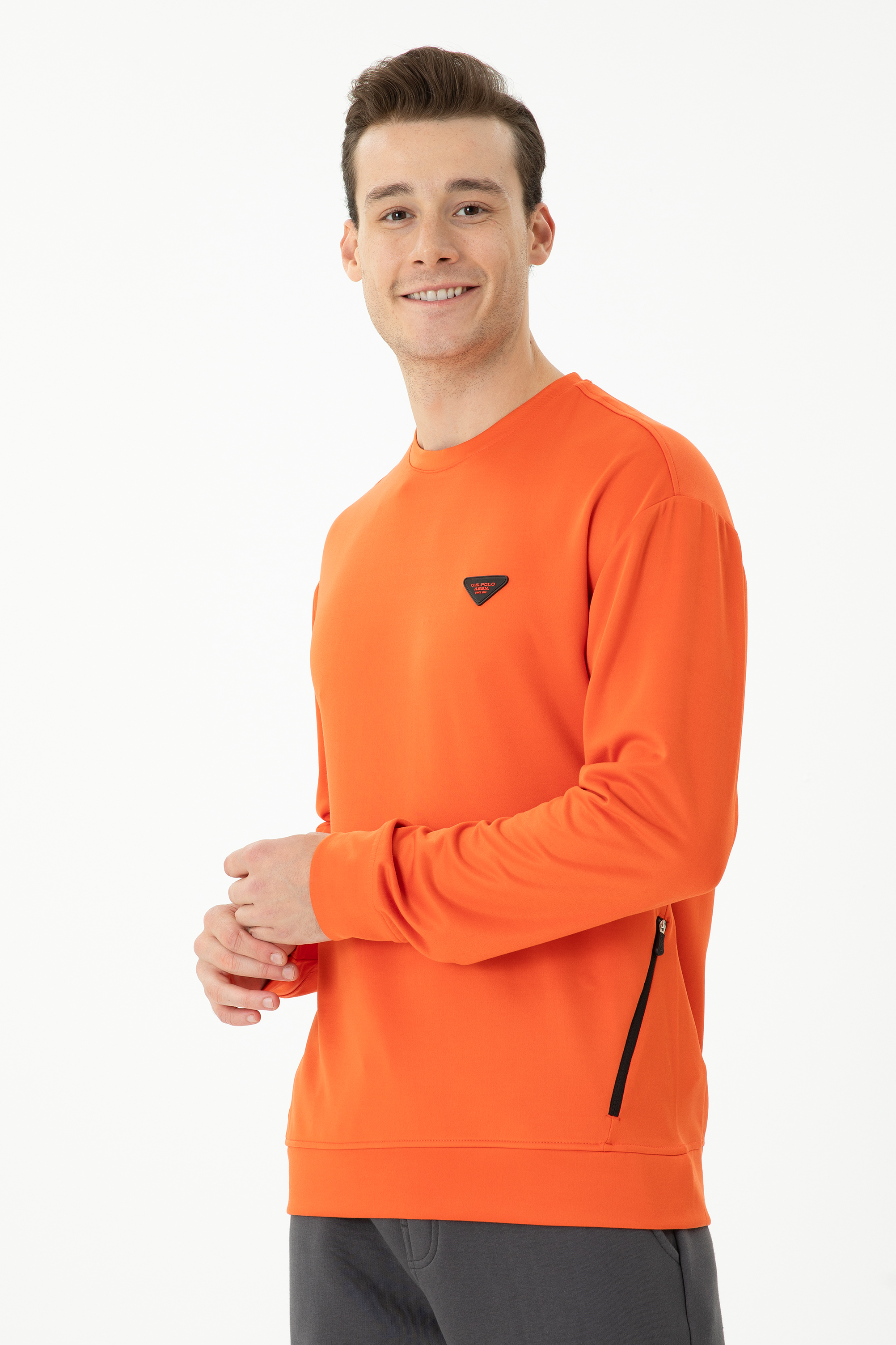 سویشرت یقه گرد نارنجی ریلکس مردانه یو اس پولو | US POLO ASSN