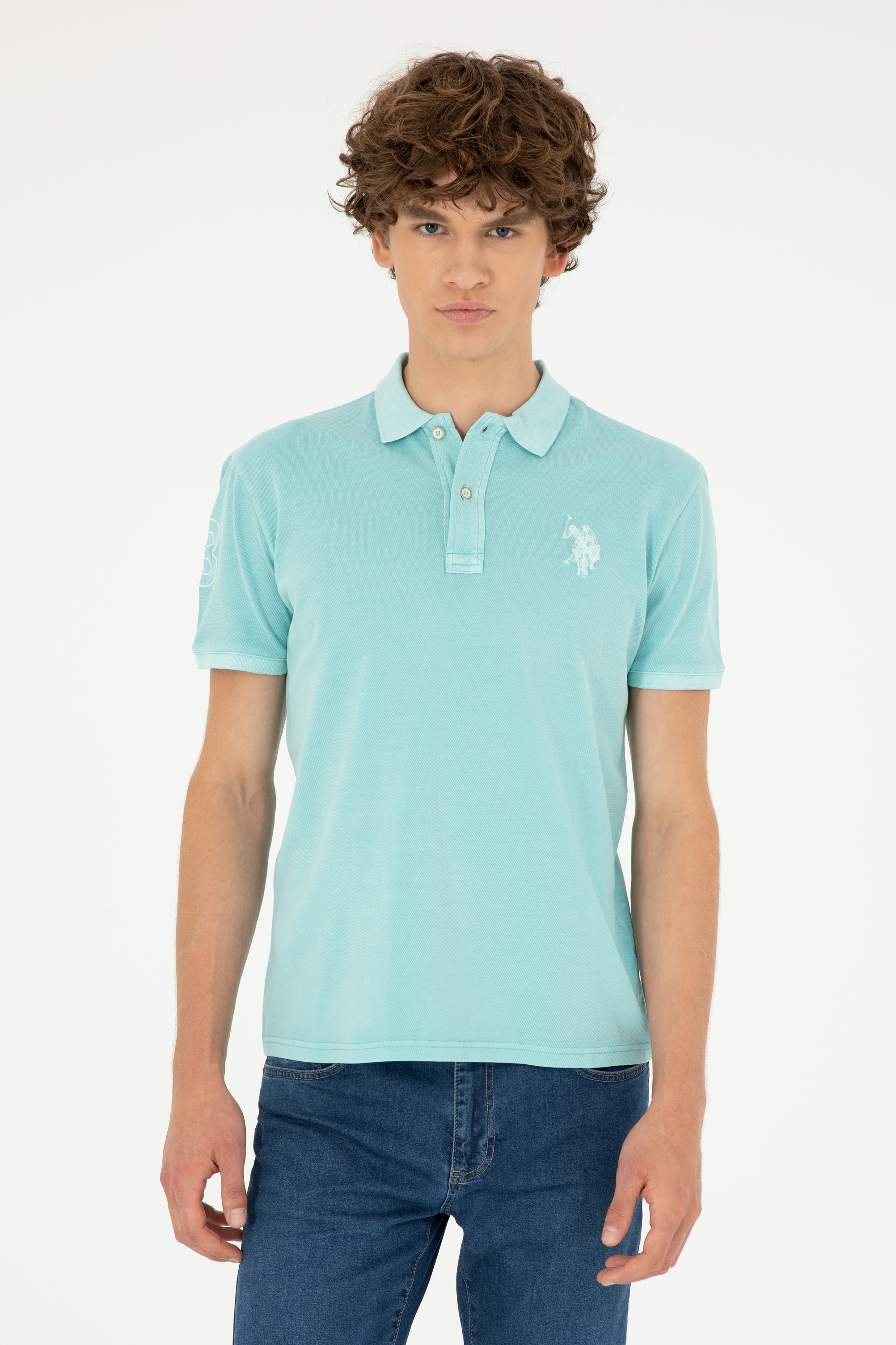 تی شرت بیسیک یقه پولو نعناعی اندامی آستین کوتاه مردانه یو اس پولو | US POLO ASSN