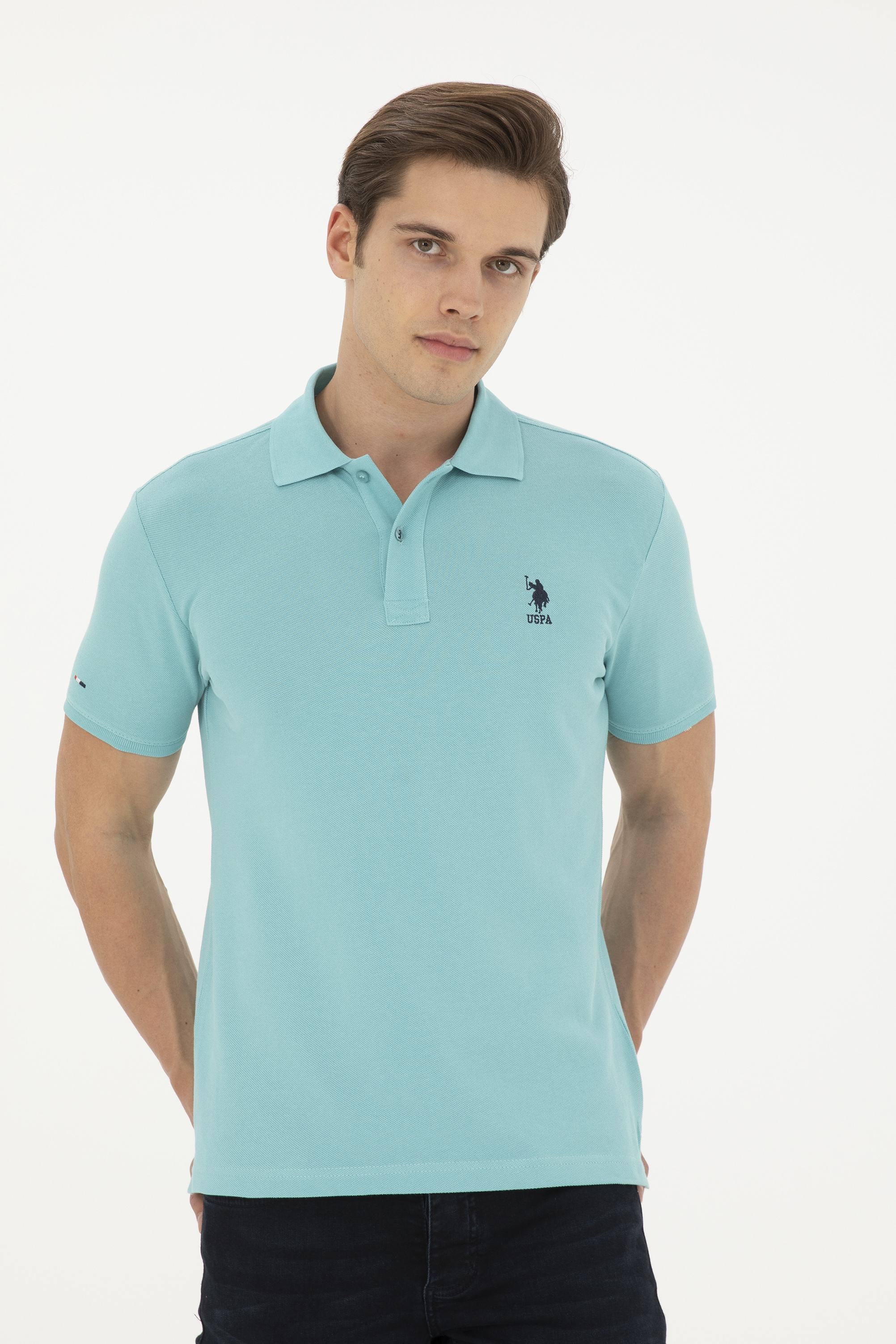 تی شرت بیسیک یقه پولو نعناعی اندامی آستین کوتاه مردانه یو اس پولو | US POLO ASSN