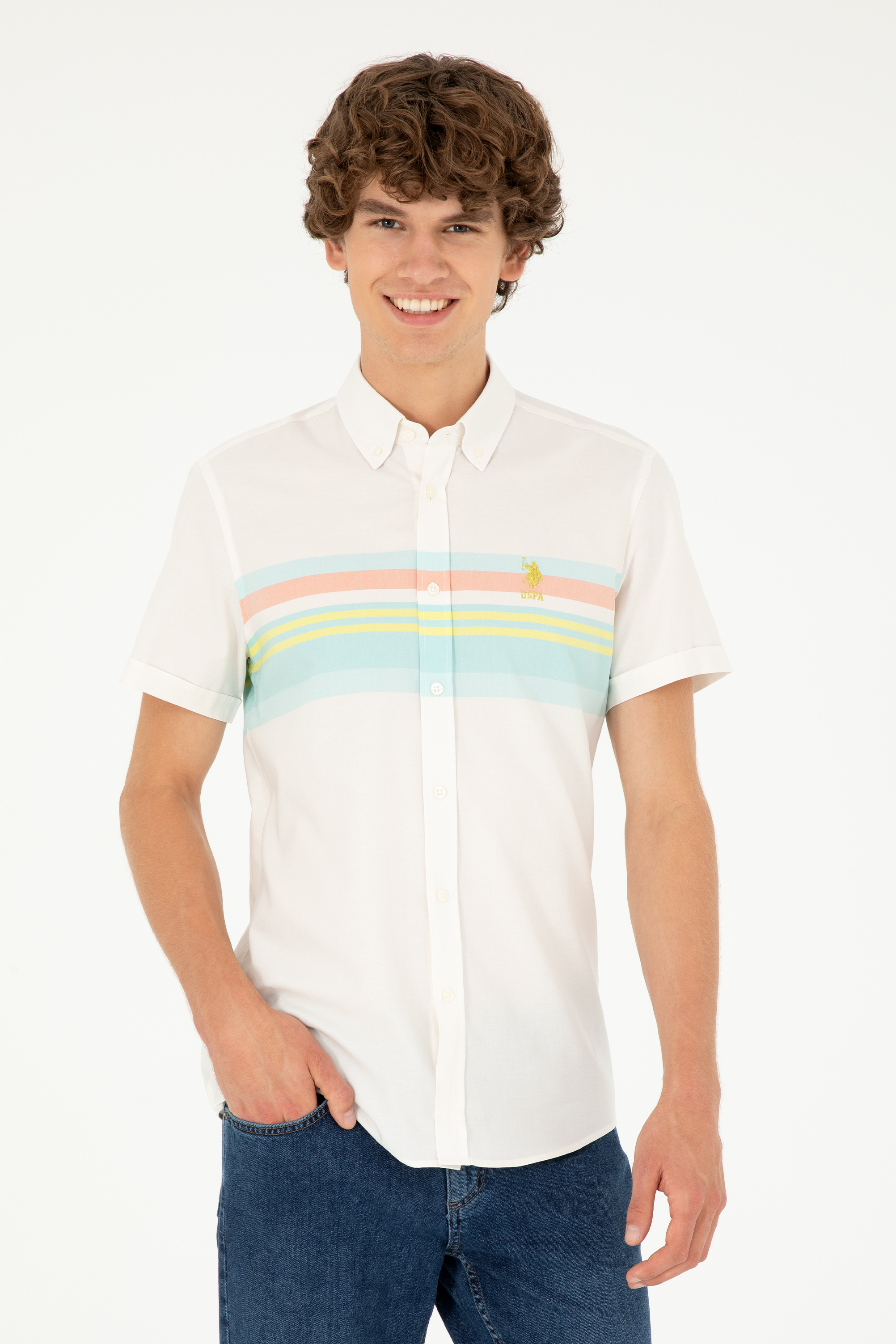 پیراهن نعناعی اندامی مردانه یو اس پولو | US POLO ASSN