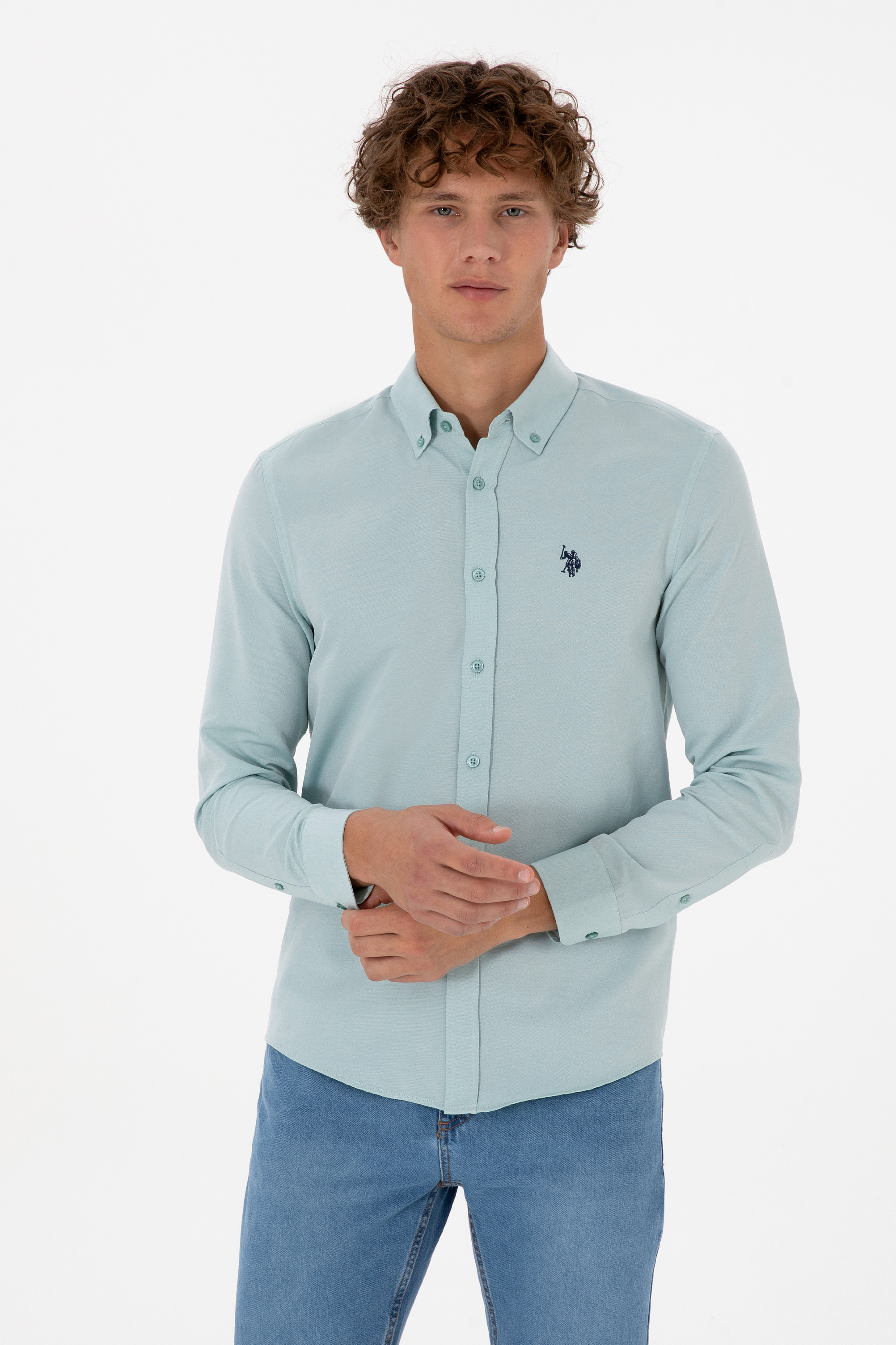 پیراهن نعناعی تیره اندامی مردانه یو اس پولو | US POLO ASSN