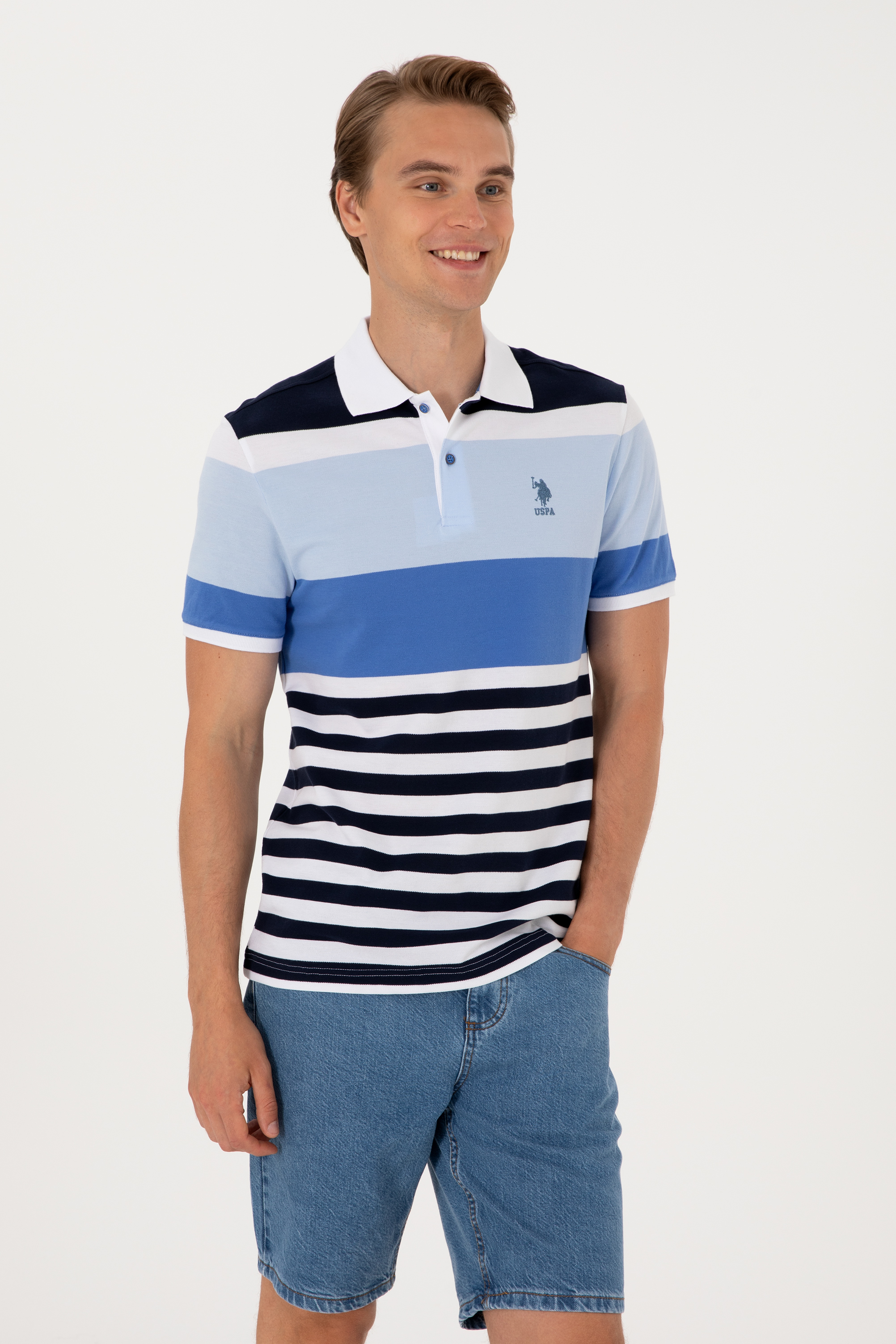 تی شرت یقه پولو نیلی رگولار مردانه یو اس پولو | US POLO ASSN