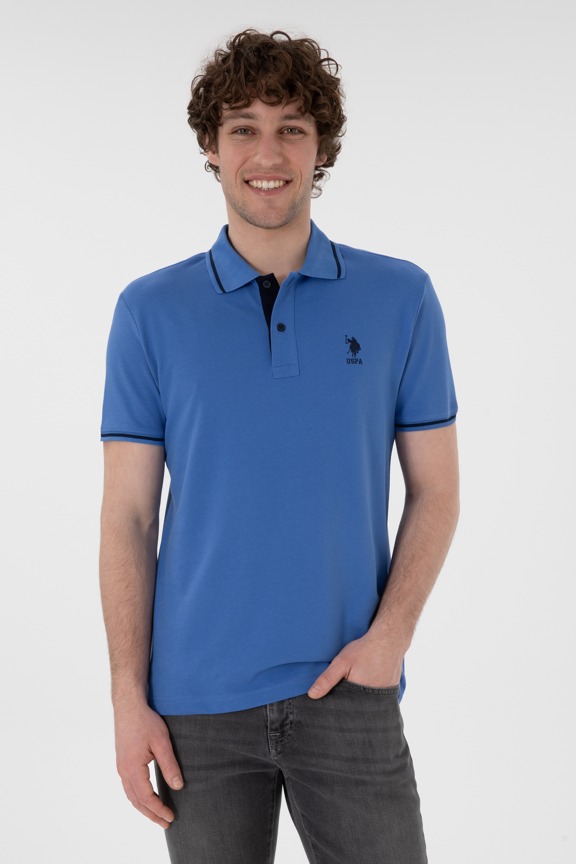 تی شرت بیسیک یقه پولو نیلی اندامی مردانه یو اس پولو | US POLO ASSN