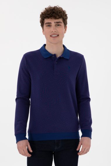 سویشرت یقه پیراهنی نیلی  رگولار آستین بلند مردانه یو اس پولو | US POLO ASSN