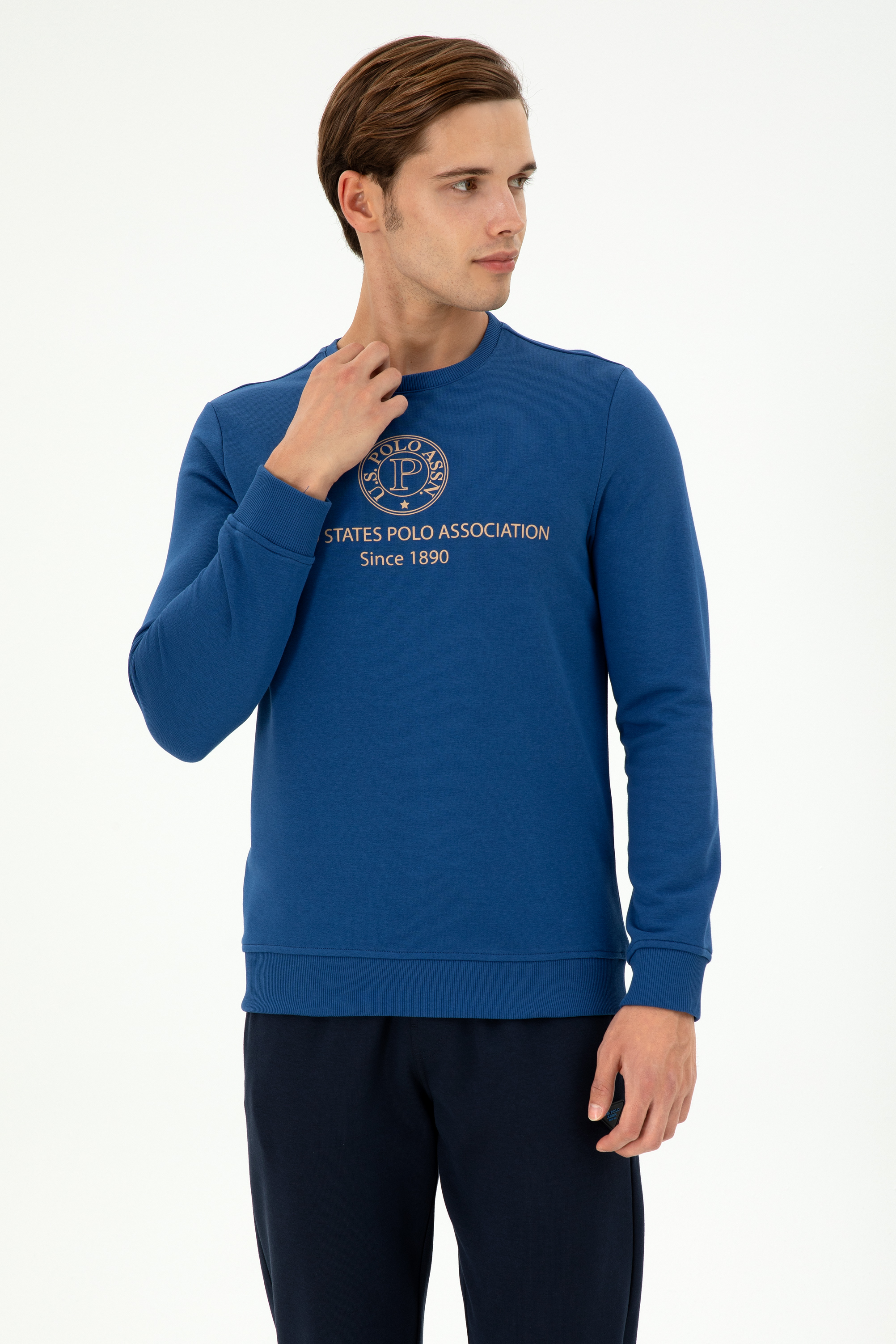 سویشرت یقه گرد نیلی رگولار آستین بلند مردانه یو اس پولو | US POLO ASSN