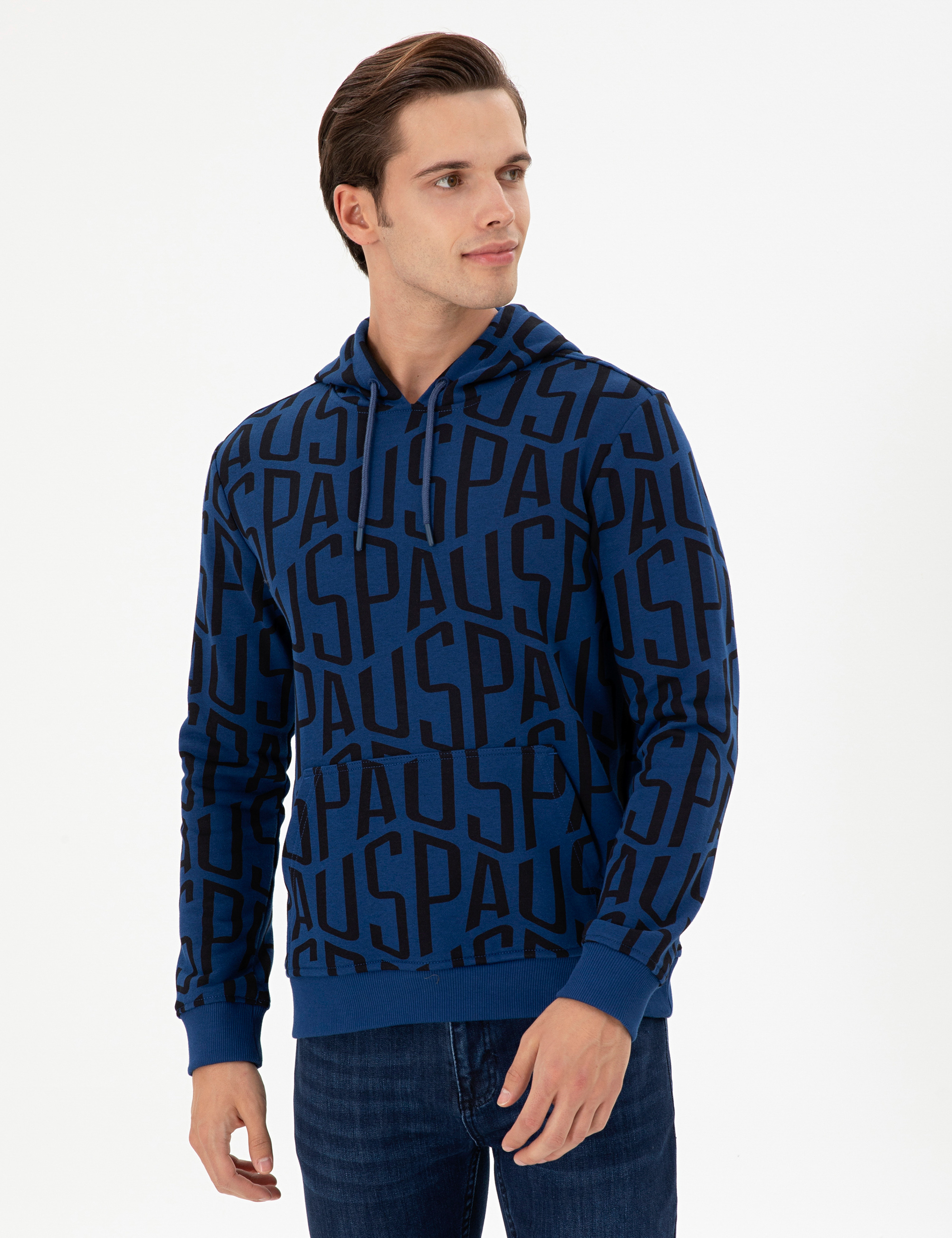 سویشرت هودی نیلی رگولار آستین بلند مردانه یو اس پولو | US POLO ASSN