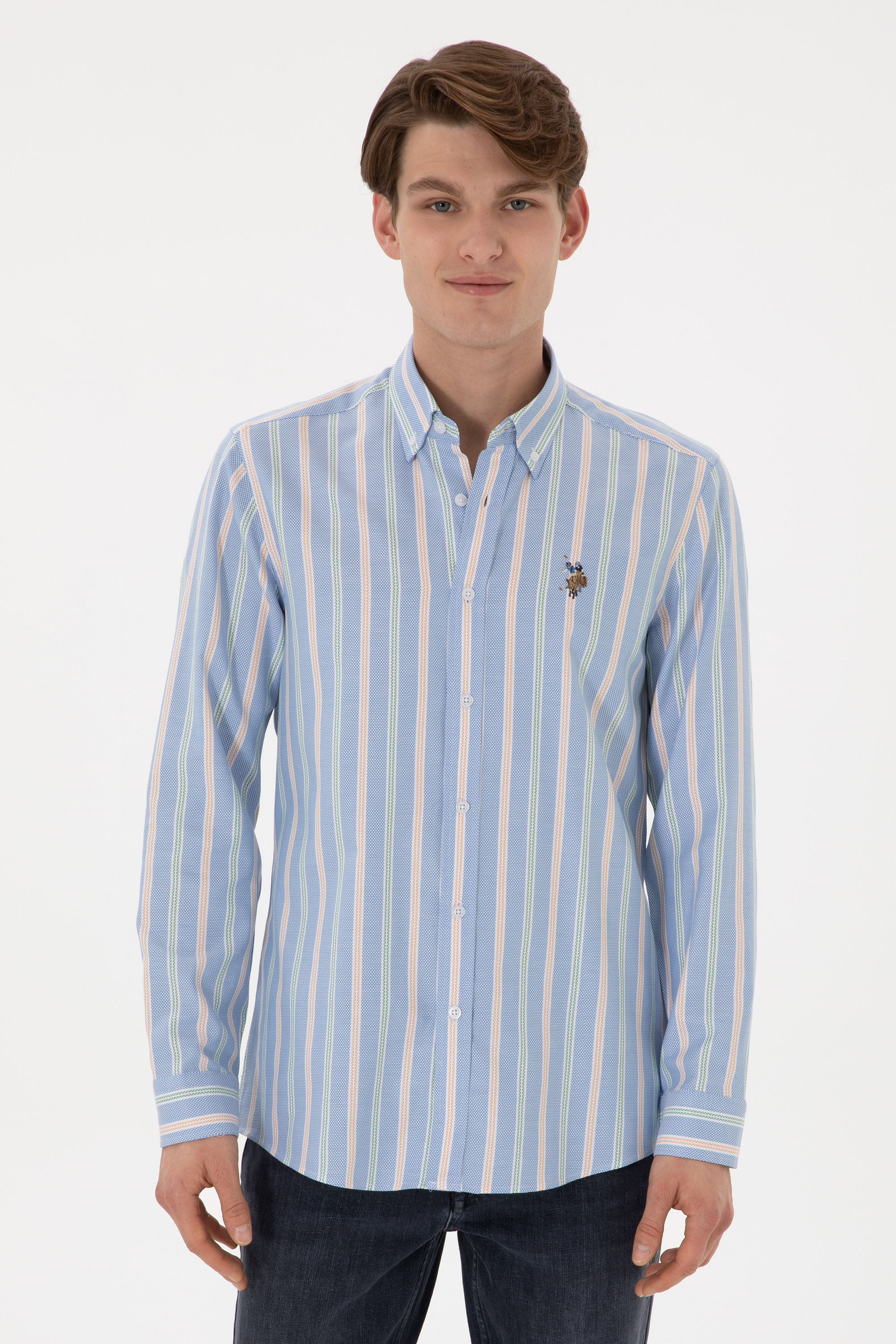 پیراهن نیلی اندامی مردانه یو اس پولو | US POLO ASSN