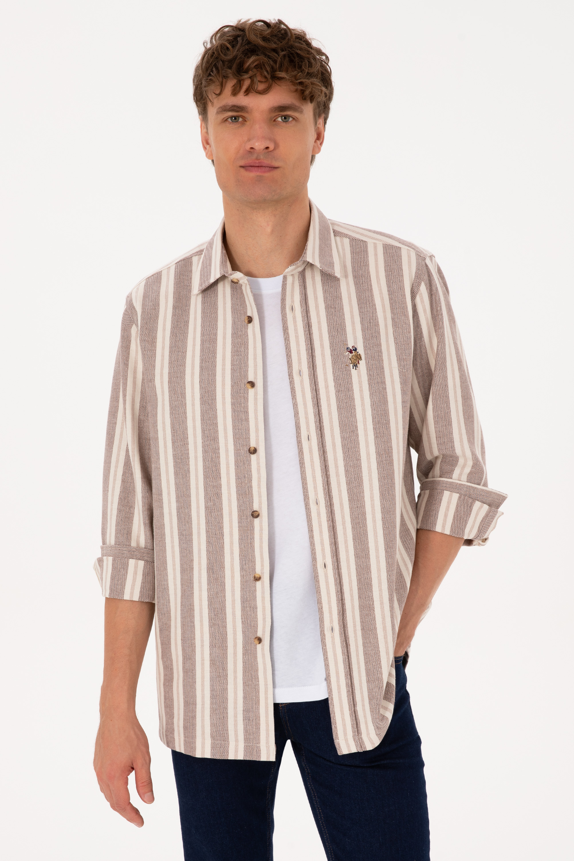 پیراهن شتری ریلکس مردانه یو اس پولو | US POLO ASSN