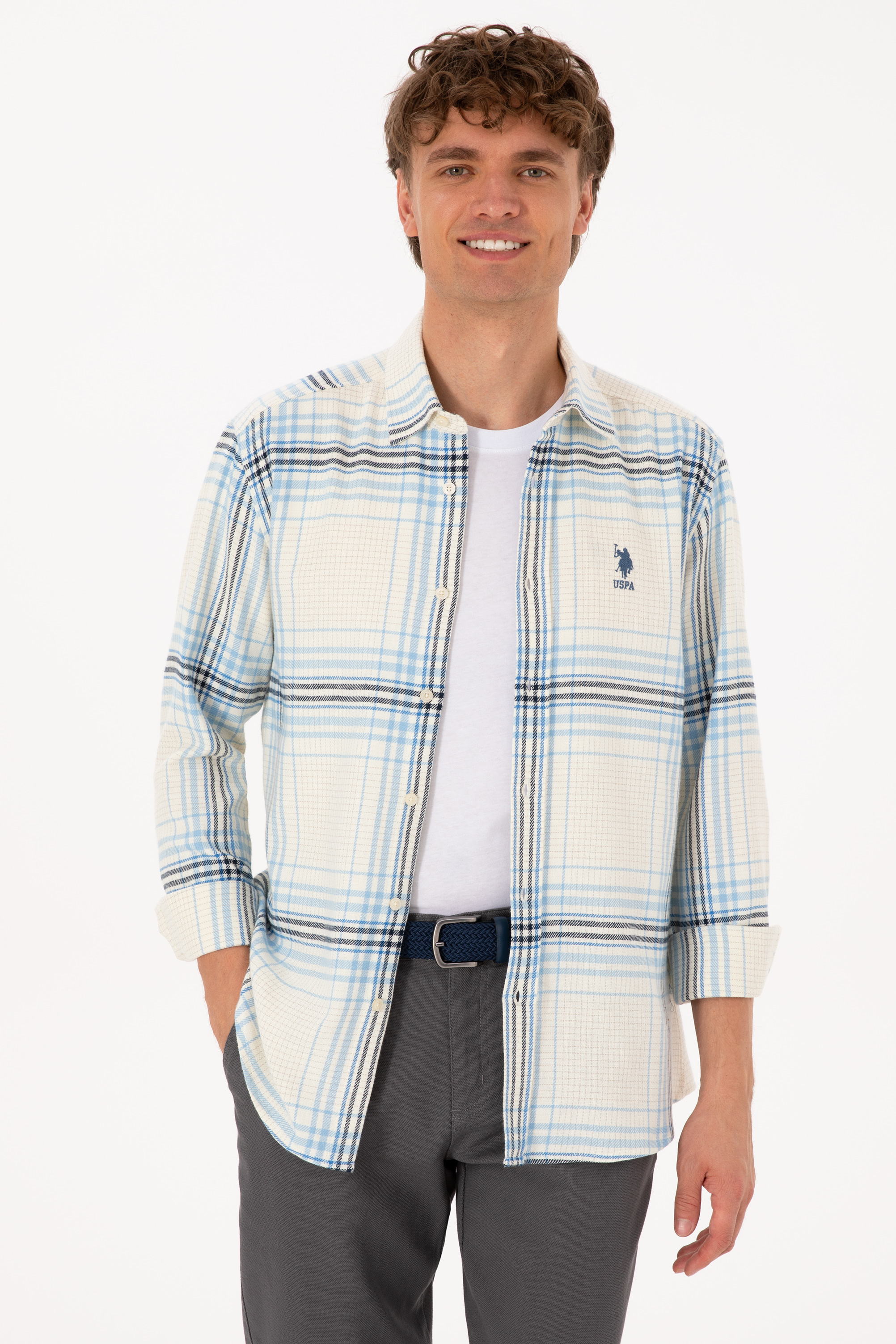پیراهن کرمی رگولار مردانه یو اس پولو | US POLO ASSN