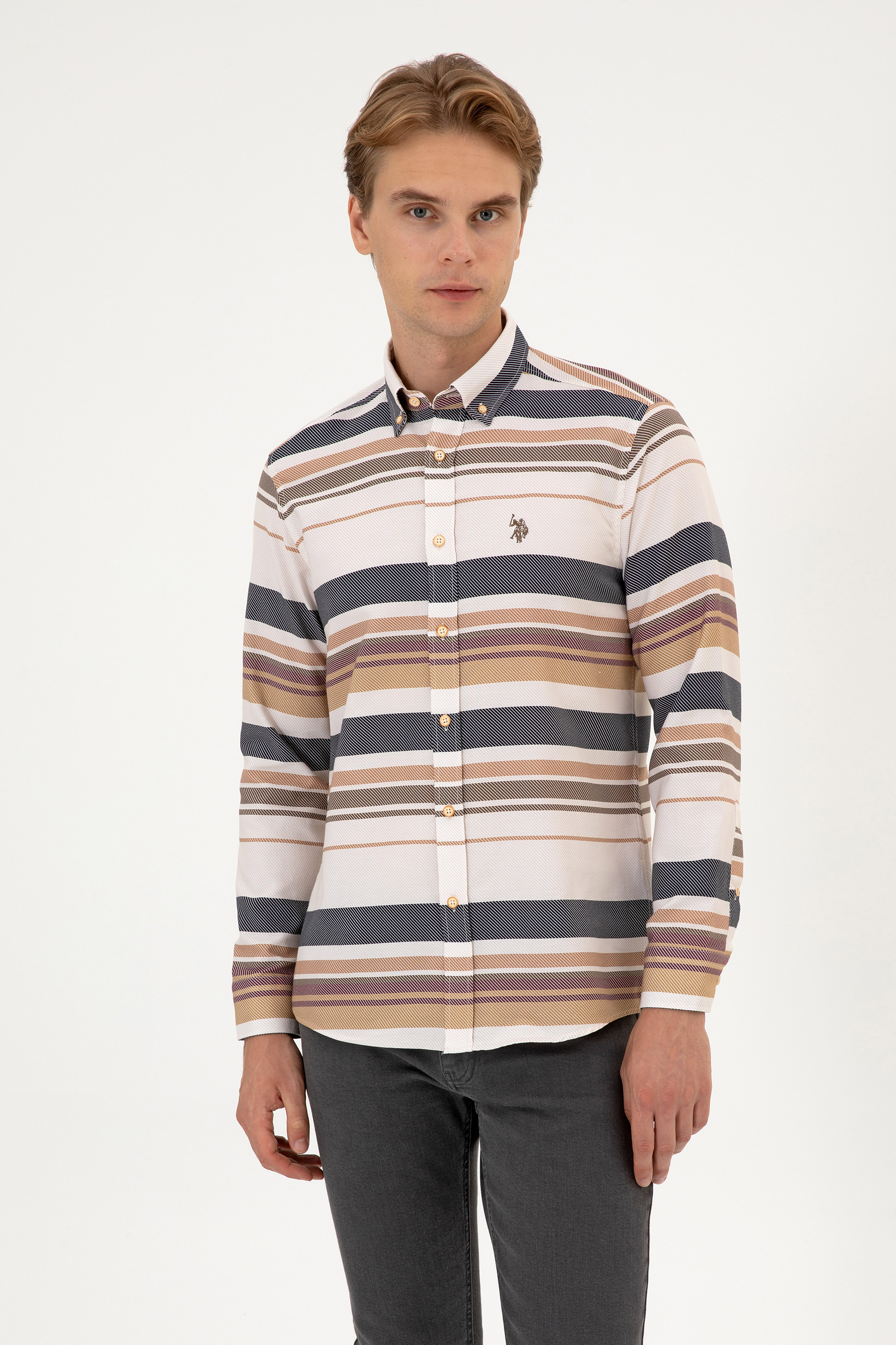 پیراهن شتری رگولار مردانه یو اس پولو | US POLO ASSN