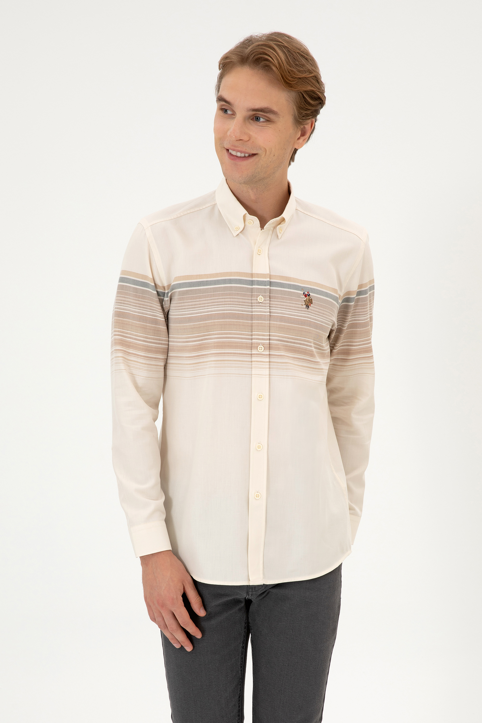 پیراهن شتری رگولار مردانه یو اس پولو | US POLO ASSN