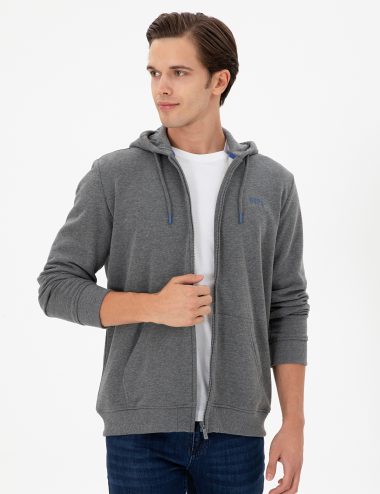 ژاکت هودی زغالی ملانژ  رگولار آستین بلند مردانه یو اس پولو | US POLO ASSN