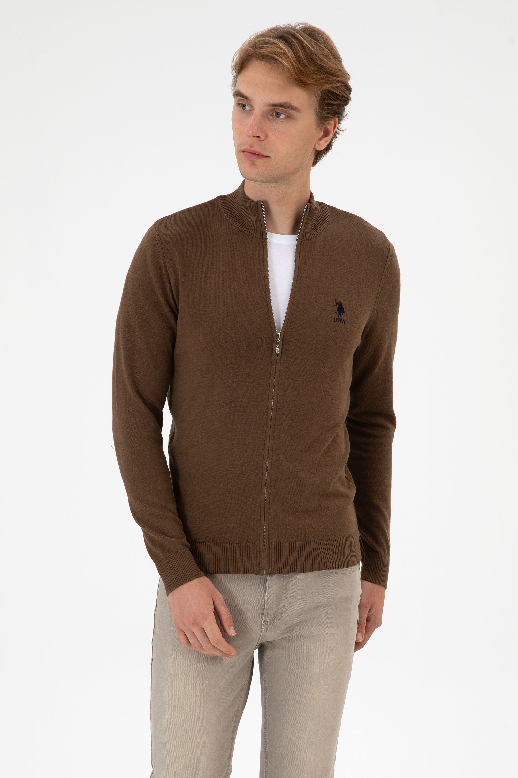 ژاکت اسلیم فیت  قهوه ای  اندامی  مردانه یو اس پولو | US POLO ASSN