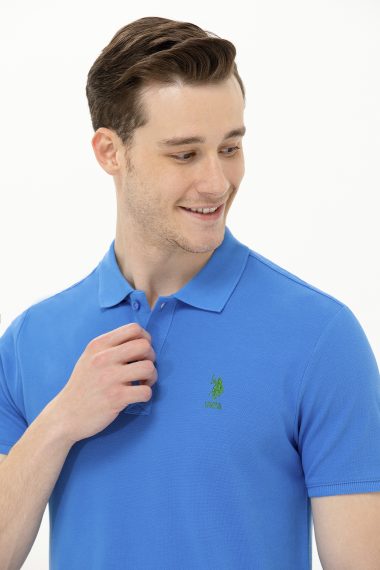 پولوشرت بیسیک یقه پولو آبی  اندامی آستین کوتاه مردانه یو اس پولو | US POLO ASSN