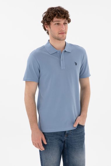 پولوشرت اسلیم فیت یقه پیراهنی آبی  اندامی آستین کوتاه مردانه یو اس پولو | US POLO ASSN