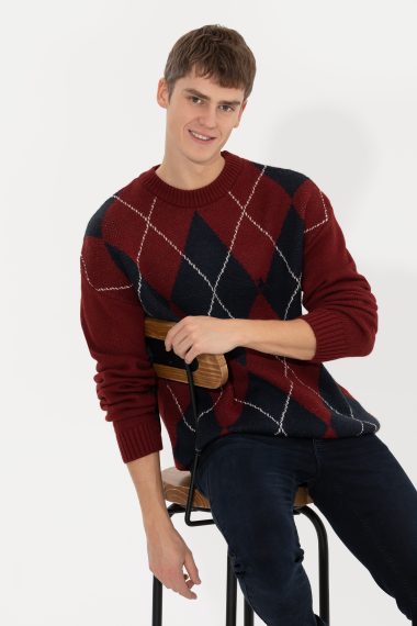 بافت یقه گرد یقه گرد آلبالویی  ریلکس  مردانه یو اس پولو | US POLO ASSN