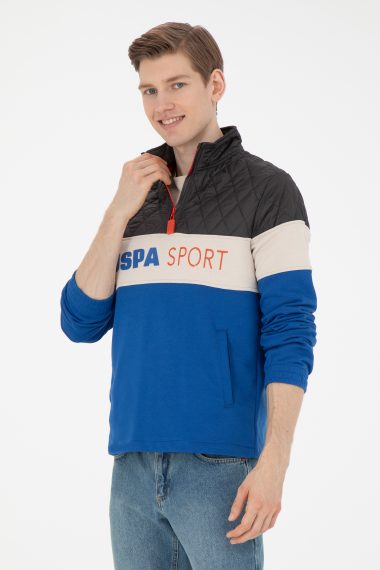 سویشرت یقه ایستاده آبی  رگولار آستین بلند مردانه یو اس پولو | US POLO ASSN