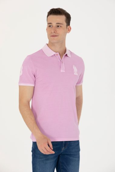 پولوشرت بیسیک یقه پولو بنفش  اندامی آستین کوتاه مردانه یو اس پولو | US POLO ASSN
