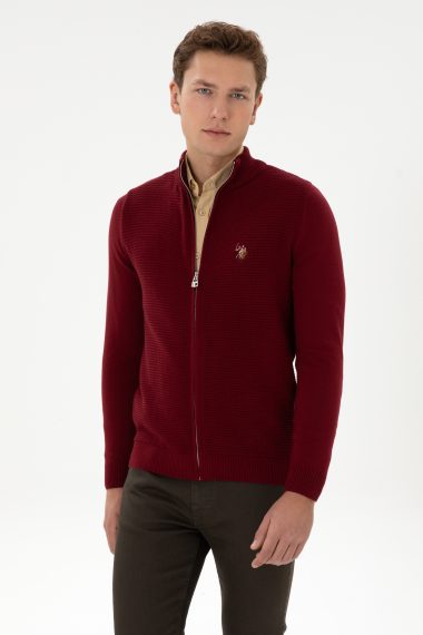 ژاکت تریکو بیسیک  بورگاندی  اندامی  مردانه یو اس پولو | US POLO ASSN