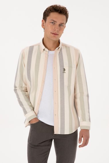 پیراهن  خاکی روشن  رگولار  مردانه یو اس پولو | US POLO ASSN