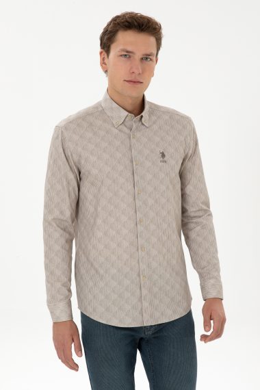 پیراهن  خاکی روشن  رگولار  مردانه یو اس پولو | US POLO ASSN