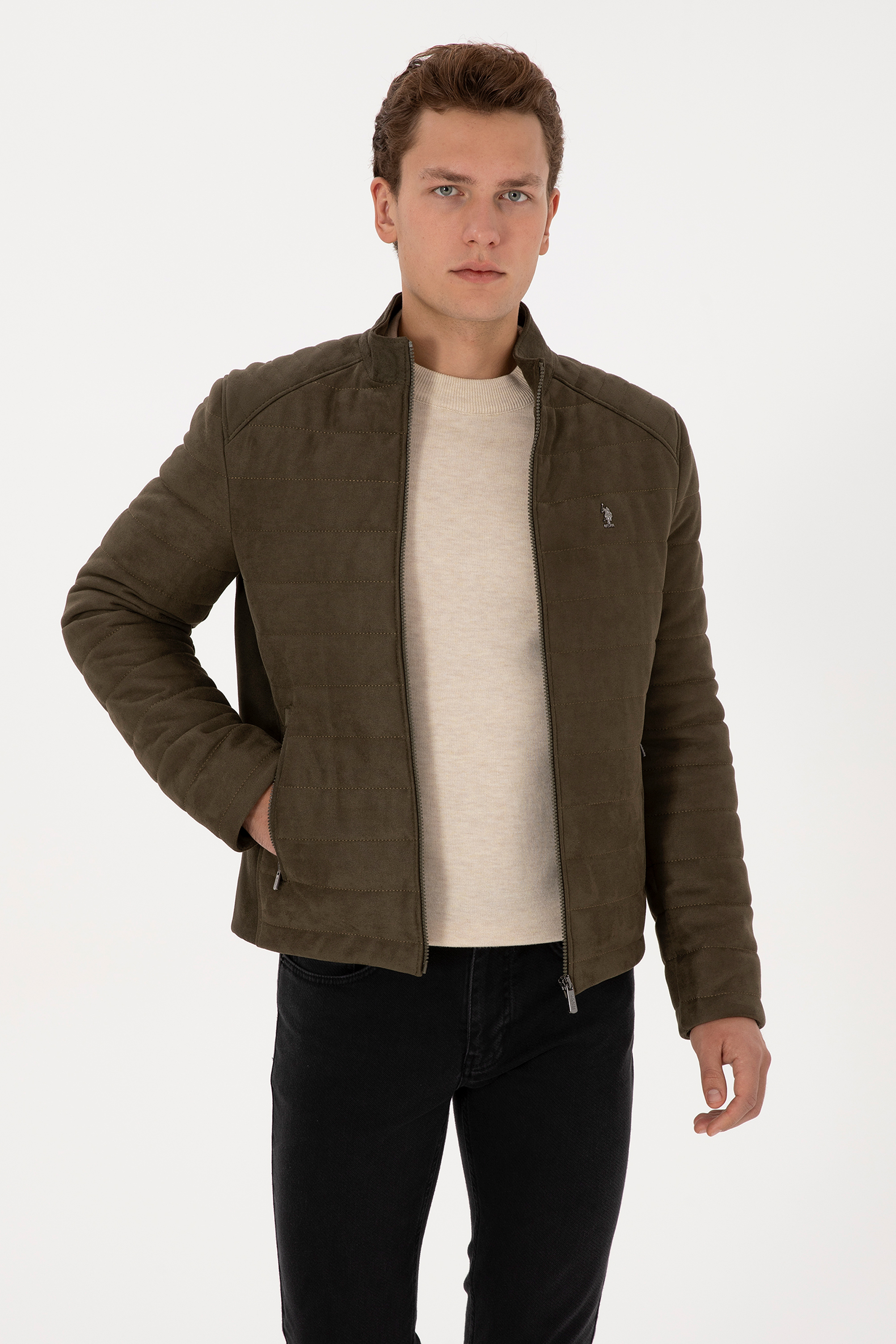 جکت چرم خاکی استاندارد فیت مردانه یو اس پولو | US POLO ASSN