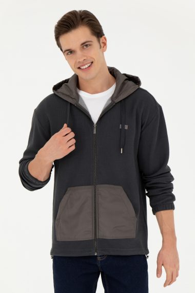 ژاکت هودی زغالی  ریلکس آستین بلند مردانه یو اس پولو | US POLO ASSN