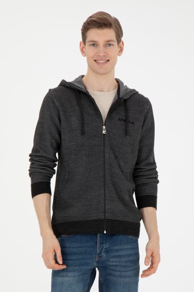 ژاکت هودی زغالی ملانژ  اندامی آستین بلند مردانه یو اس پولو | US POLO ASSN