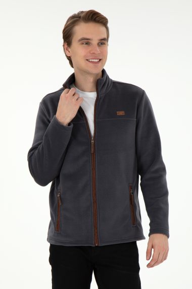 ژاکت پلار یقه ایستاده زغالی  رگولار آستین بلند مردانه یو اس پولو | US POLO ASSN