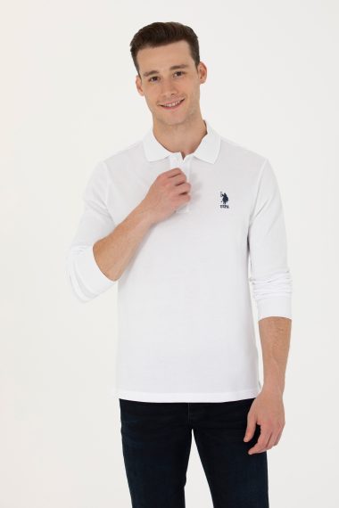 سویشرت بیسیک یقه پولو سفید  رگولار آستین بلند مردانه یو اس پولو | US POLO ASSN