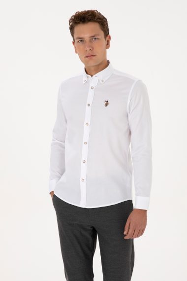 پیراهن بیسیک  سفید  اندامی  مردانه یو اس پولو | US POLO ASSN