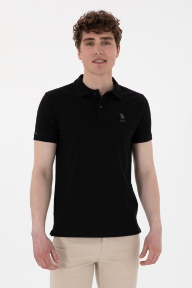 پولوشرت اسلیم فیت یقه پیراهنی سیاه  اندامی آستین کوتاه مردانه یو اس پولو | US POLO ASSN