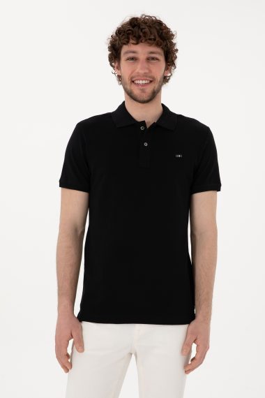 پولوشرت اسلیم فیت یقه پیراهنی سیاه  اندامی آستین کوتاه مردانه یو اس پولو | US POLO ASSN