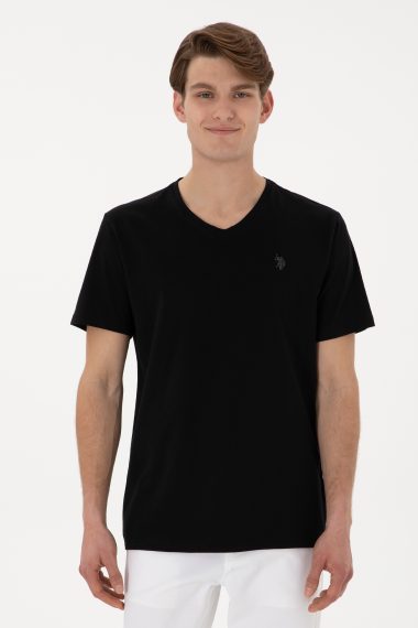 تی شرت یقه هفت یقه هفت سیاه  رگولار آستین کوتاه مردانه یو اس پولو | US POLO ASSN