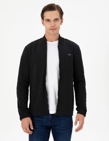 ژاکت یقه ایستاده سیاه  اندامی آستین بلند مردانه یو اس پولو | US POLO ASSN