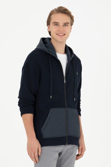 ژاکت هودی لاجورد  ریلکس آستین بلند مردانه یو اس پولو | US POLO ASSN