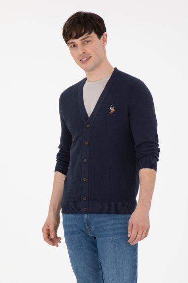 ژاکت تریکو بیسیک یقه هفت لاجورد  رگولار آستین بلند مردانه یو اس پولو | US POLO ASSN