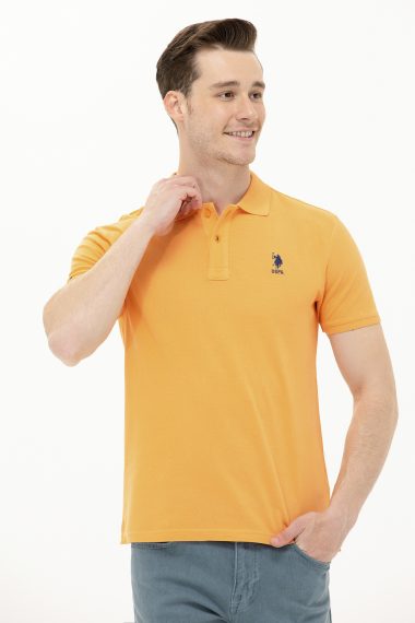 پولوشرت بیسیک یقه پولو نارنجی  اندامی آستین کوتاه مردانه یو اس پولو | US POLO ASSN