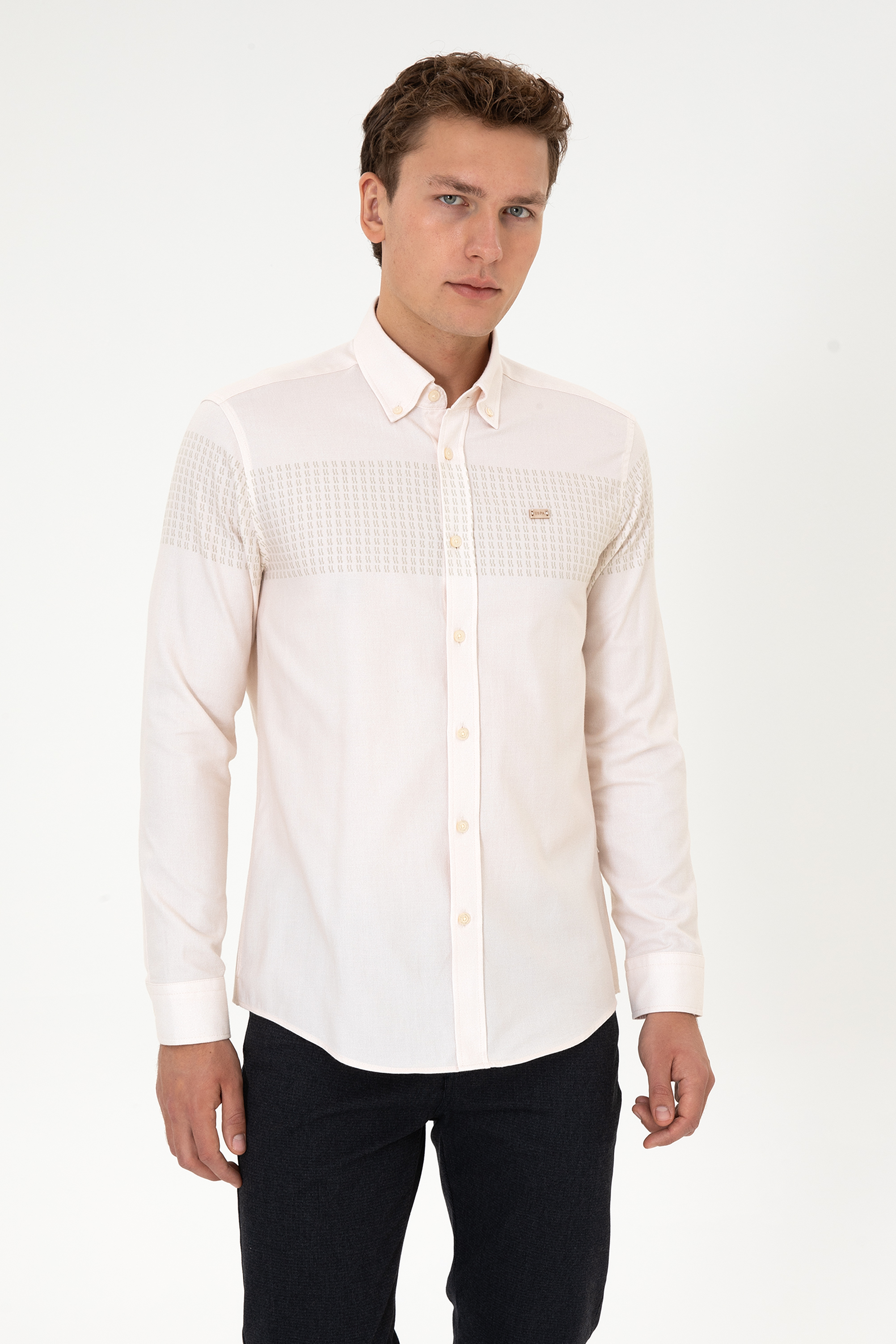 پیراهن کرمی رگولار مردانه یو اس پولو | US POLO ASSN