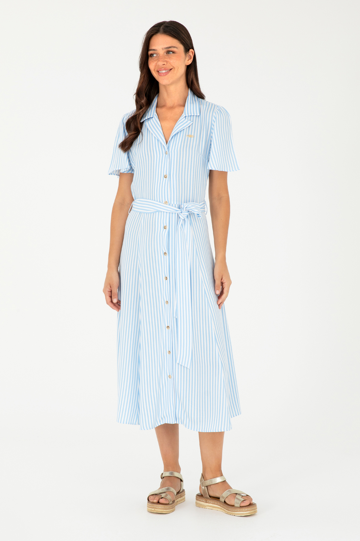 لباس آبی بافت زنانه 50289207-VR036 لباس زنانه راسته آستین استاندارد | یو اس پولو U.S. Polo Assn. 1047726