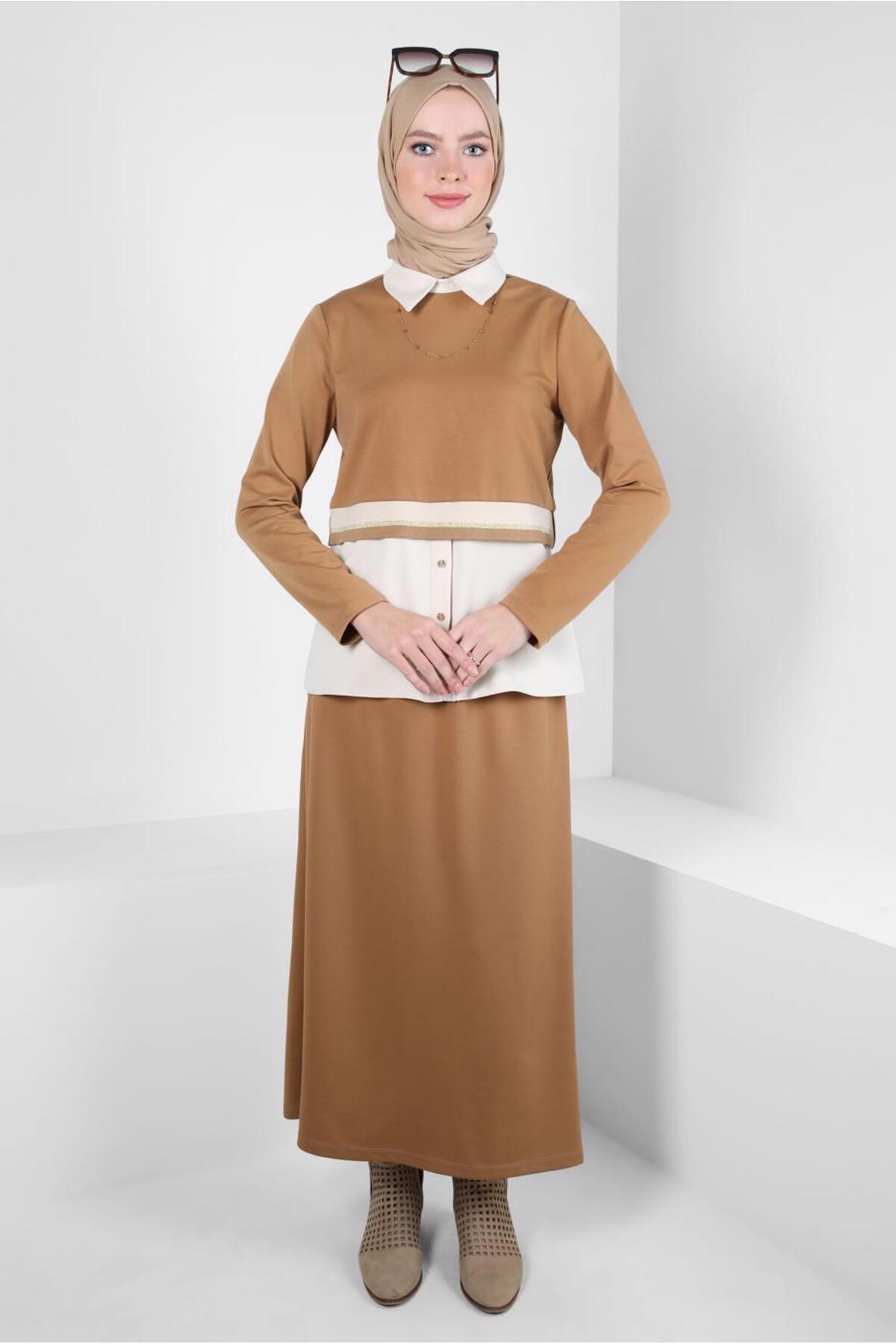 ست لباس زنانه بلوک رنگی فاق نرمال آستین استاندارد | آلوینا Alvina 24KTKE0044301