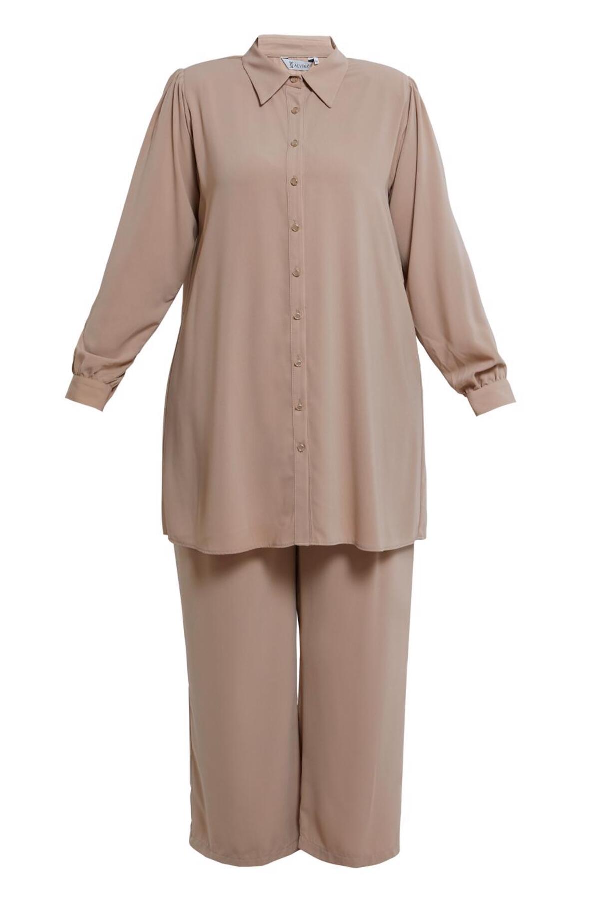 ست لباس زنانه راسته فاق نرمال آستین چین دار | آلوینا Alvina 24YTKP0020519