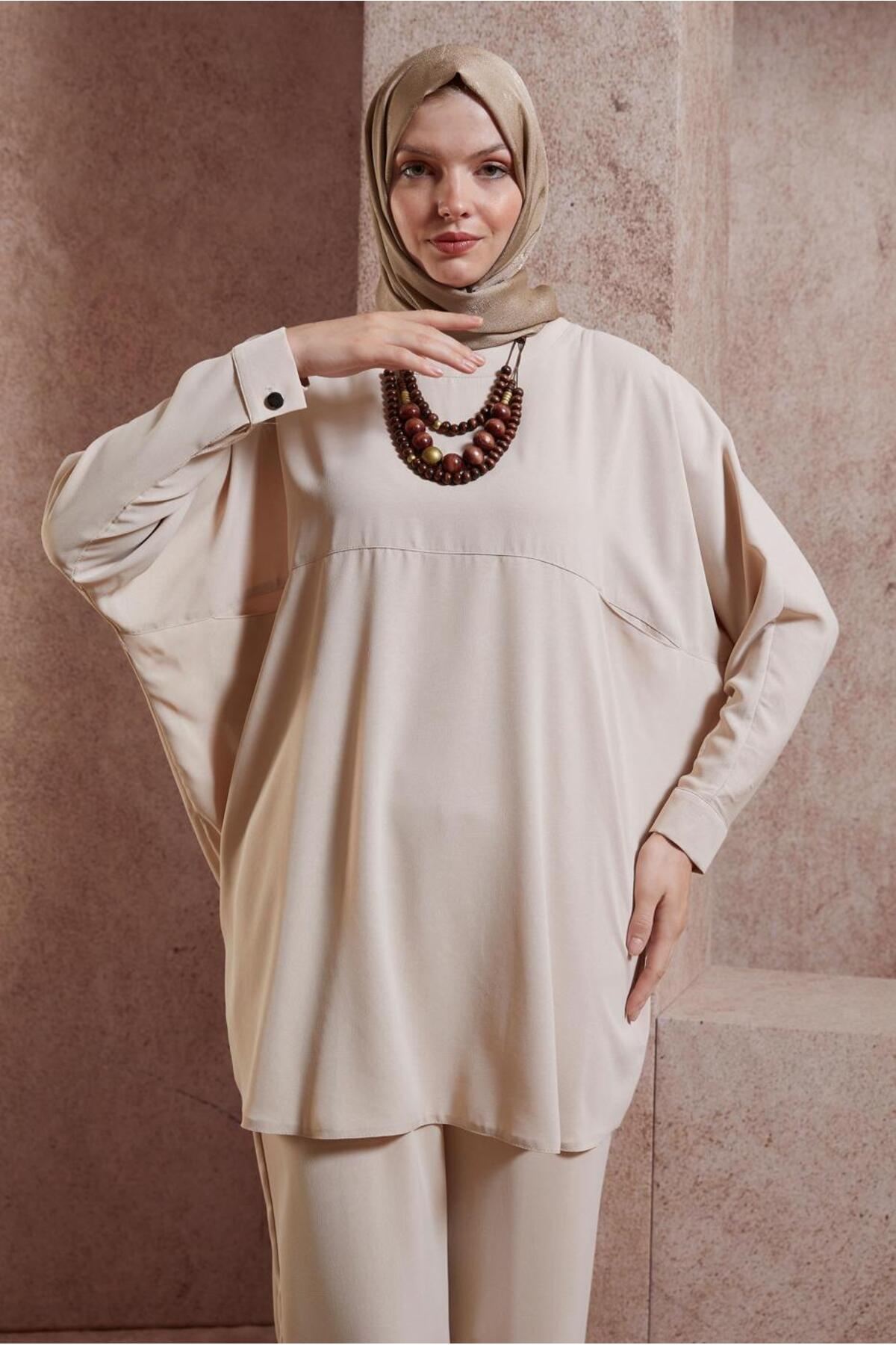ست لباس زنانه راسته فاق نرمال آستین خفاشی | آلوینا Alvina 24YTKP0044529