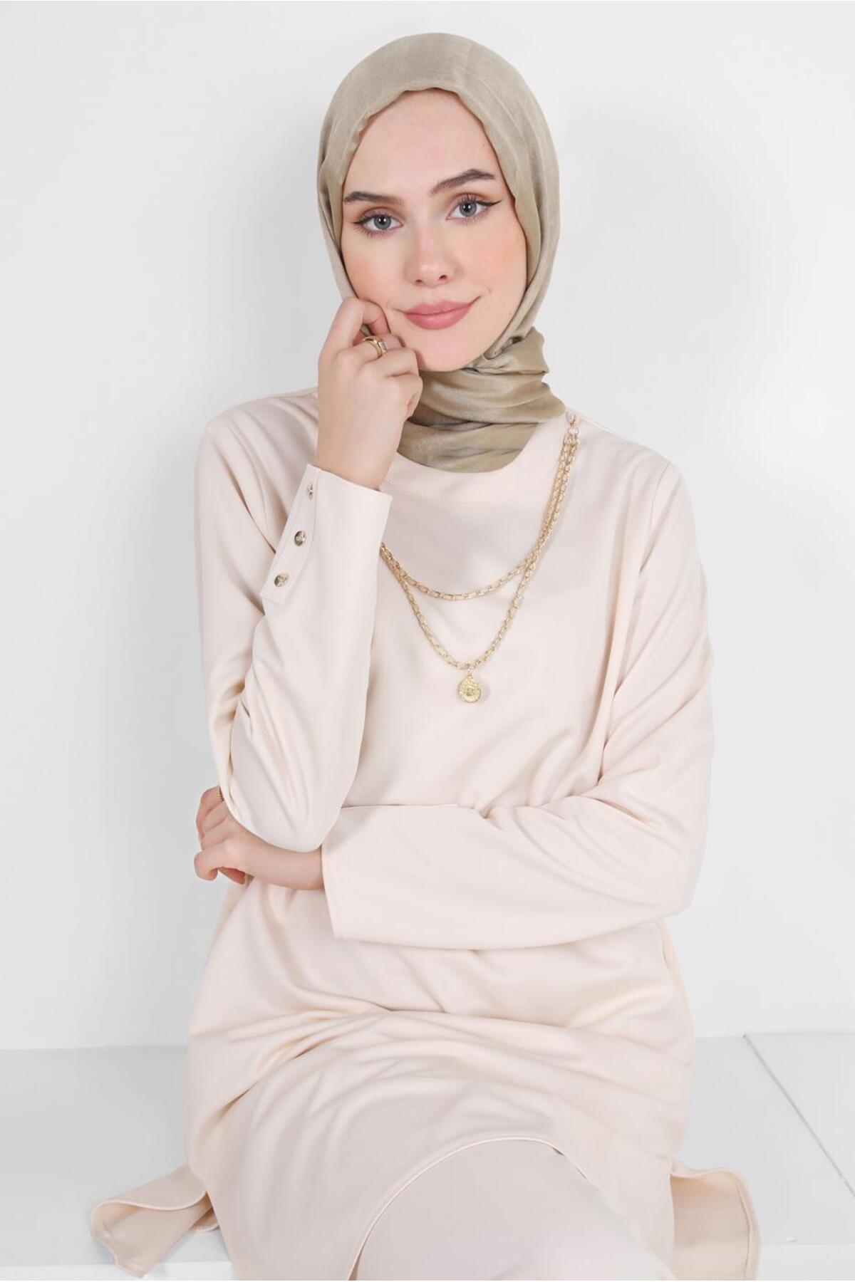 ست لباس زنانه راسته فاق نرمال آستین افتاده | آلوینا Alvina 24KTKP0044226