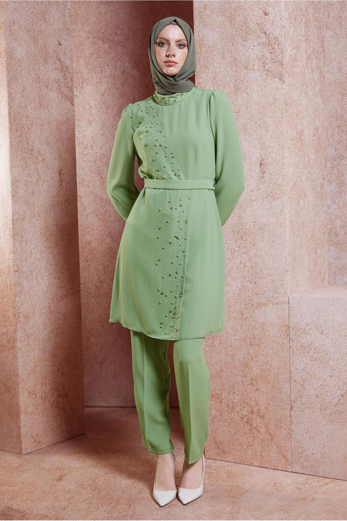 ست لباس زنانه راسته فاق نرمال آستین چین دار | آلوینا Alvina 22YTKP0030271
