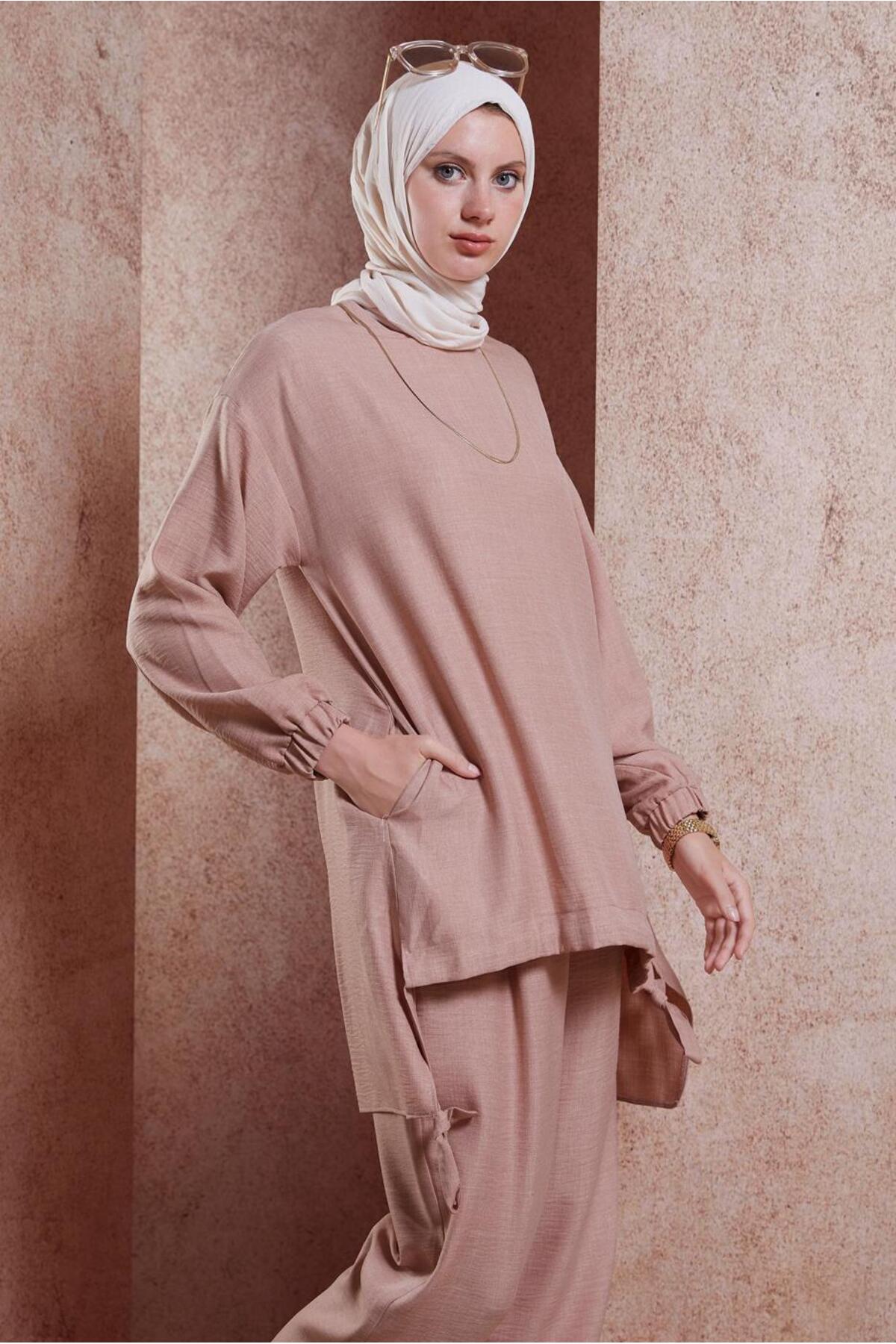ست لباس زنانه راسته فاق نرمال آستین افتاده | آلوینا Alvina 24YTKP0044436